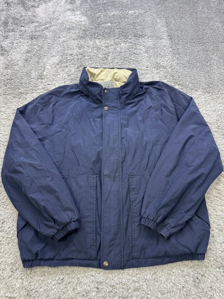 Pacific Trail Jacket Mens 2XL Blue Full Zip Hidden Hood Bomber Windbreaker Vtg