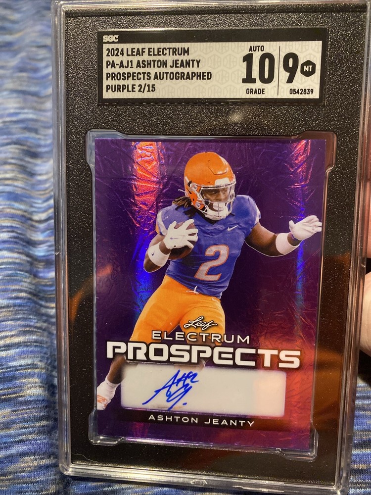 2024 Leaf Electrum Ashton Jeanty Prospects Auto Purple 2/15 SGC 9 Jersey Match