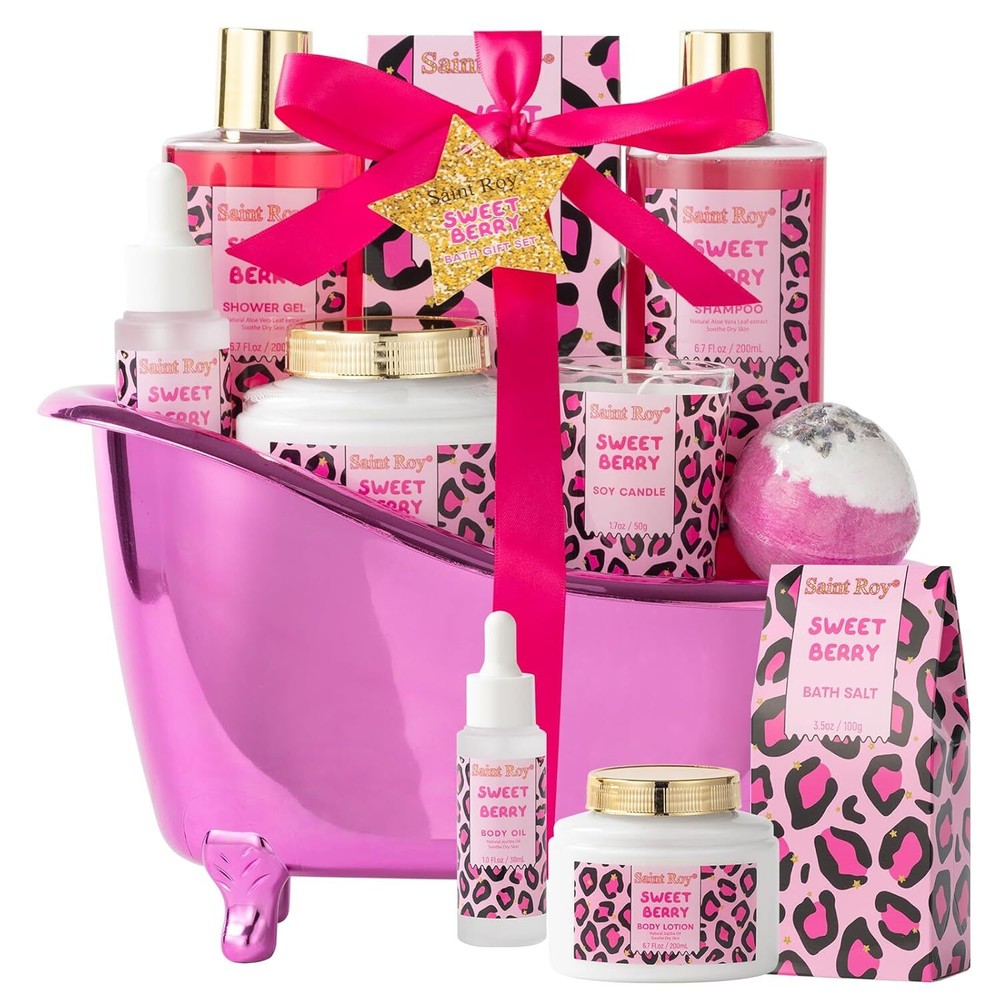 Valentines Day Gifts for Women Her Mom Sweet Berry Scents Spa Gift Basket Set-image