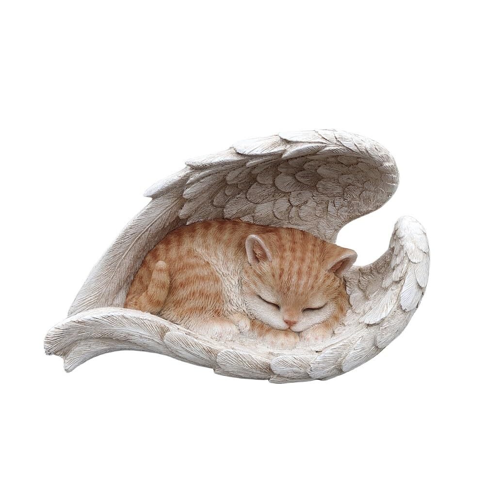 . Citrus Seraph: Vibrant Orange Polyresin Angel Cat Figurine