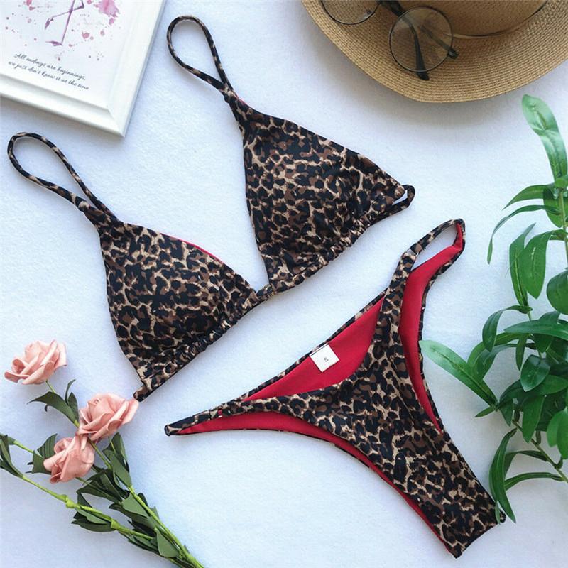 Leopard Print Swimwear Brazilian Thong Bikini Swimsuit Women Bathing Beachwear