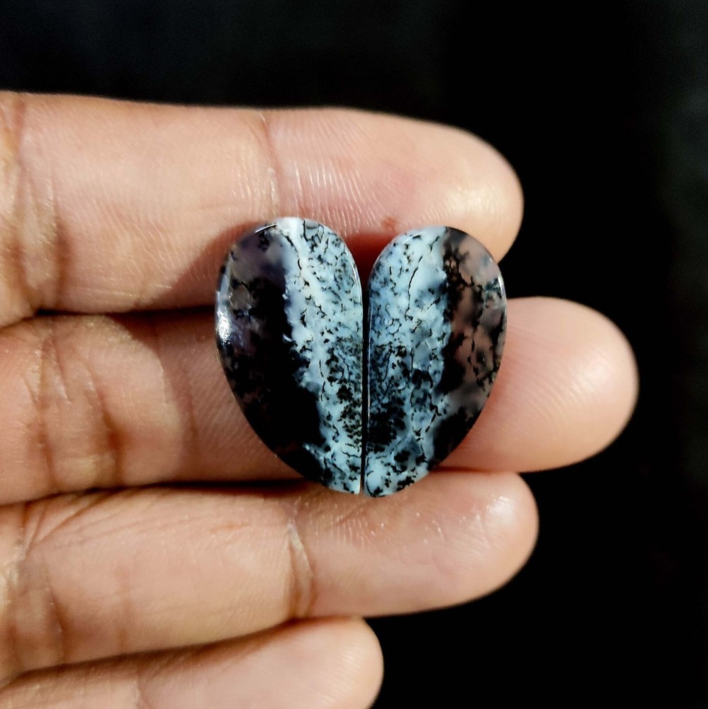 22.50 Cts Dendritic Opal Cabochon Healing Gemstone Natural 2 Pcs 25x12.6x3.7 MM