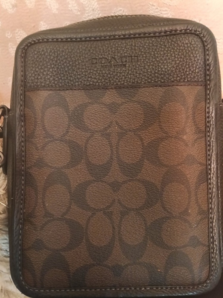 Vintage Brown Genuine Leather Coach Messenger Bag for Men