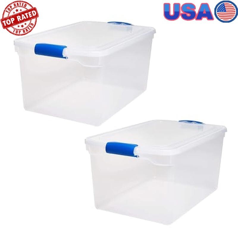 Large Clear Storage Bins W/ Latching Lids 66QT Ideal Home Organization New