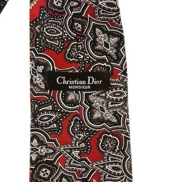 Christian Dior Monsieur Silk Tie Red Black Paisley Classic Mens Fashion