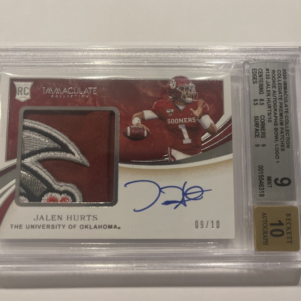 2020 PANINI IMMACULATE CLGT JALEN HURTS 09/10 Bowl LOGO  #133 Beckett 9 AUTO 10