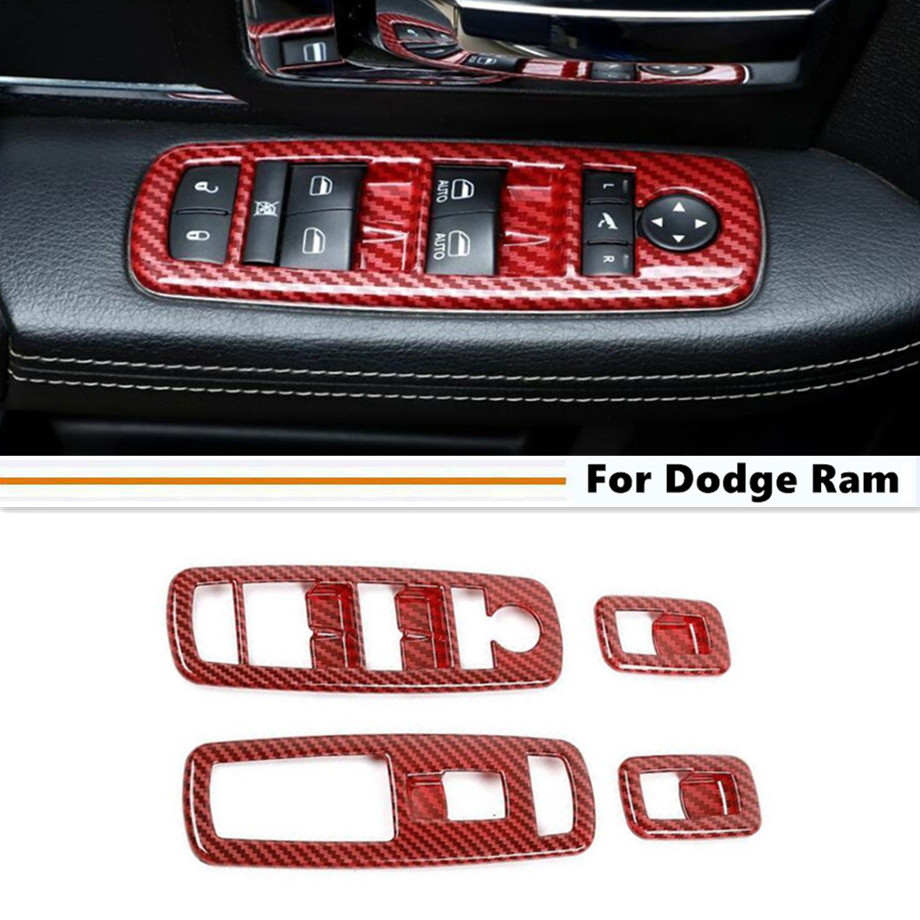 Car Window Lift Switch Cover Trim For Ram 3500/2500 11-24 Accessories Red Carbon