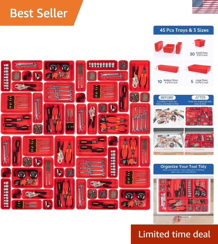 Customizable 45-Piece Multisize Red Toolbox Organizer for Efficient Storage