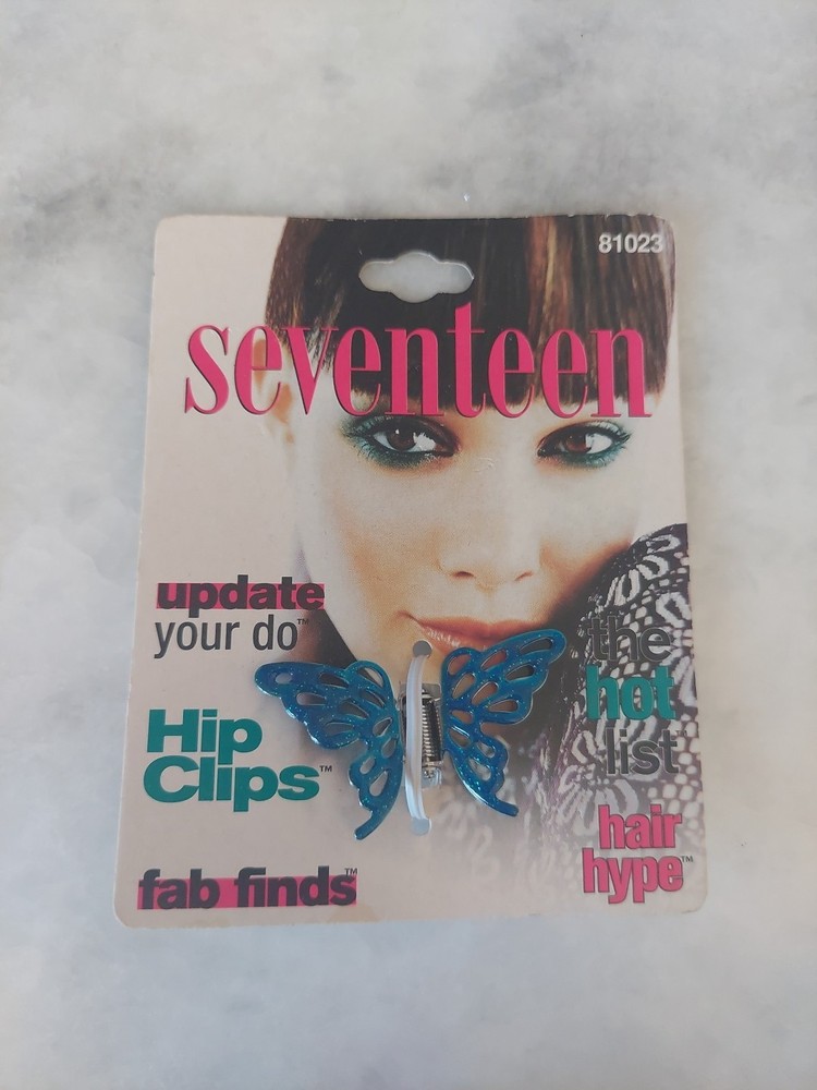 Vintage Y2K SEVENTEEN Hair Clip Barrette GLITTER Butterfly UNWORN New
