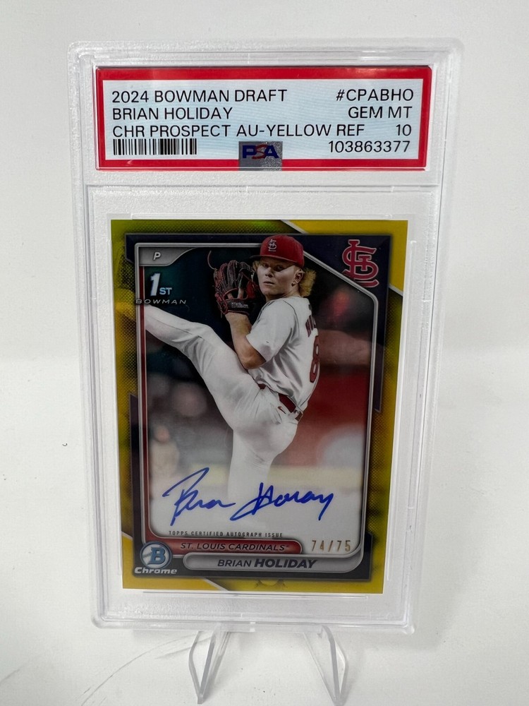 BRIAN HOLIDAY 1st Chrome Yellow Refractor Auto /75 2024 Bowman PSA GEM MINT 10