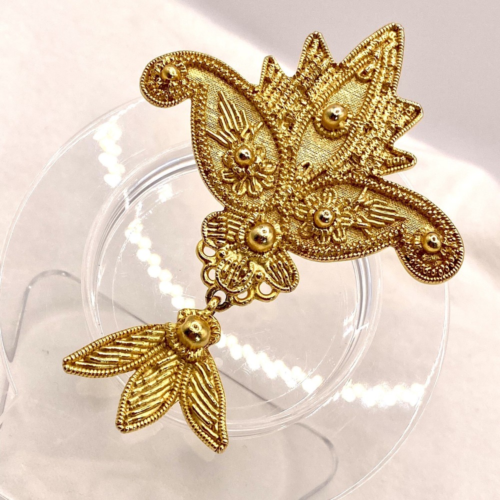 Vintage AJC Goldtone Le Fleur Scroll Filigree Large Brooch Pin State Y