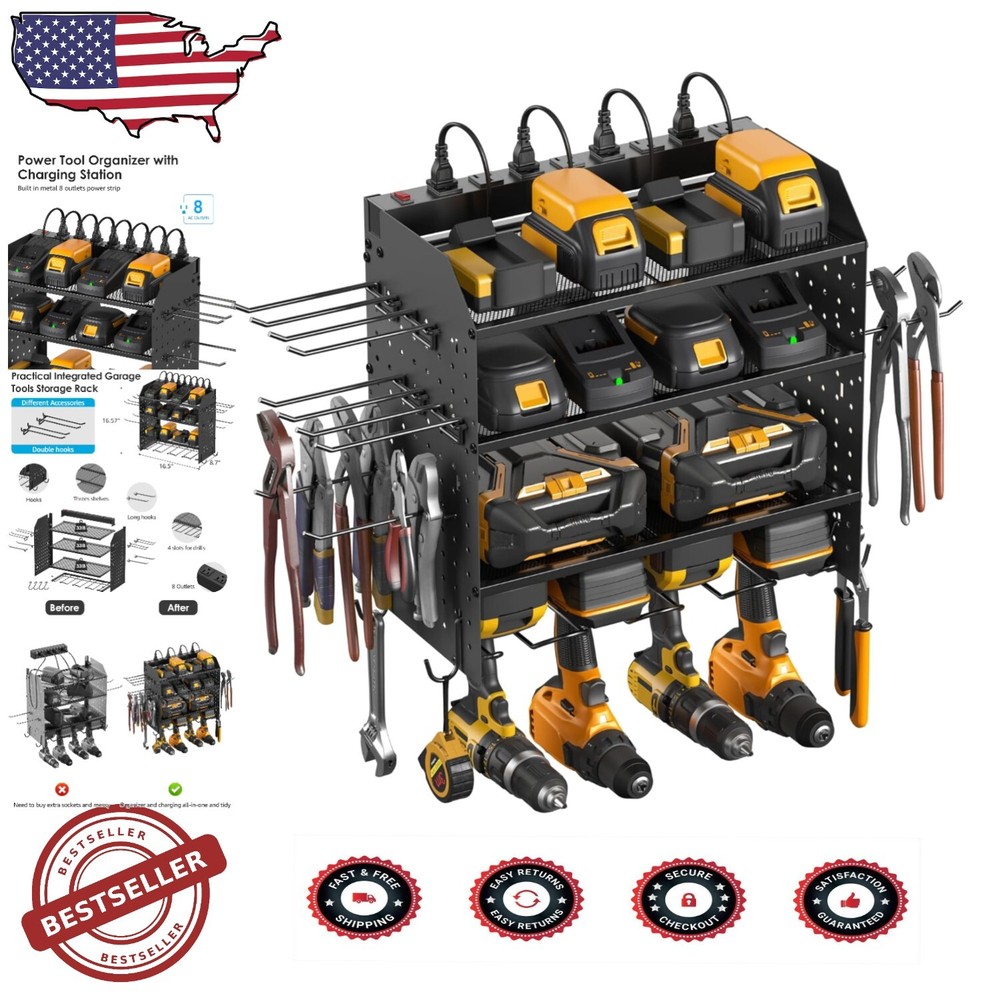 Heavy-Duty Adjustable Power Tool Organizer with Surge Protection