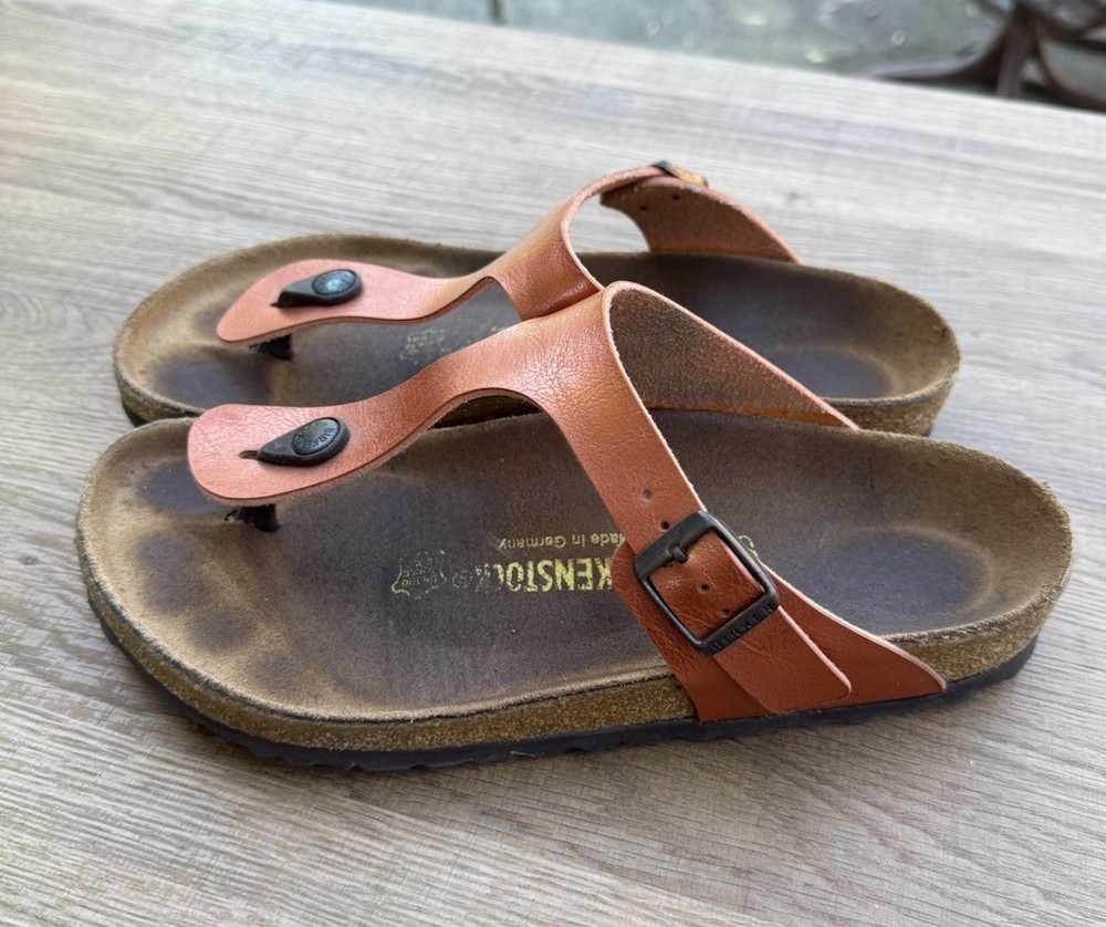 Birkenstock Gizeh Thong Orange Leather Strap Sandals Womens 39 US 8