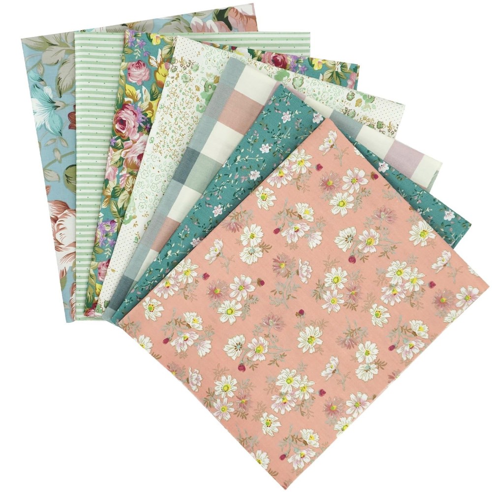 7-Piece Floral Printed Quilting Fabric Bundle, 100 Cotton Fat Quarters, 22x22...