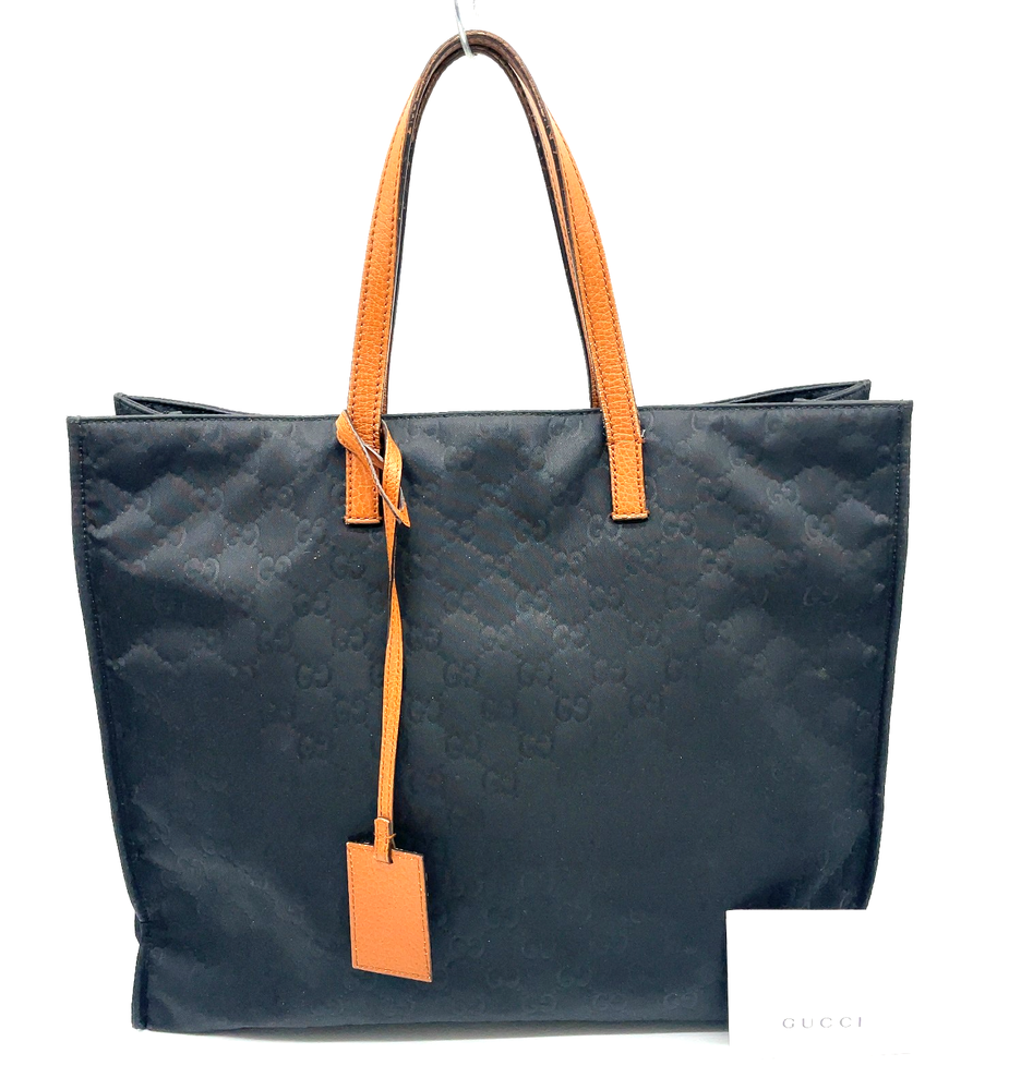 Authentic GUCCI GG Supreme Nylon Leather Tote Bag in Black Brown 355732 NS080303