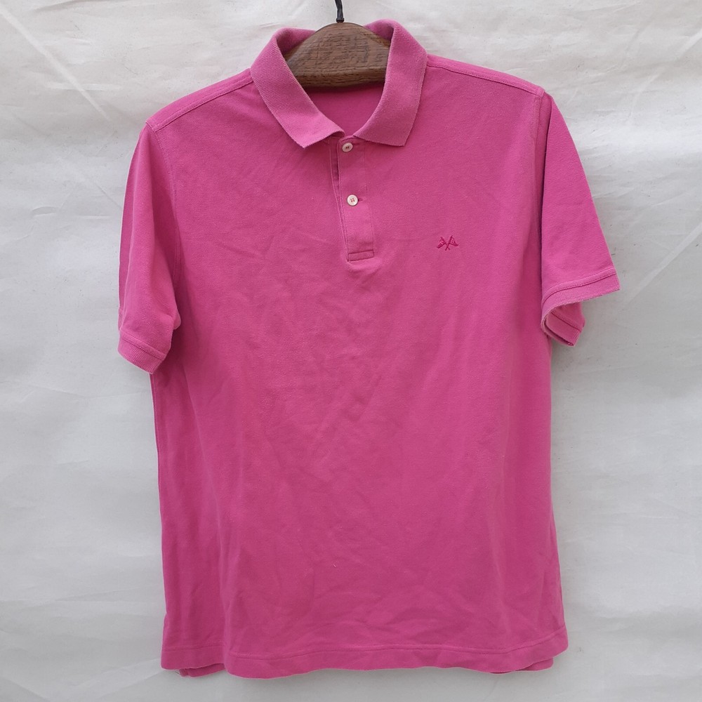 Thomas Burberry Polo Shirt Men's Large Pink 100% Cotton Pique Made in Spain
