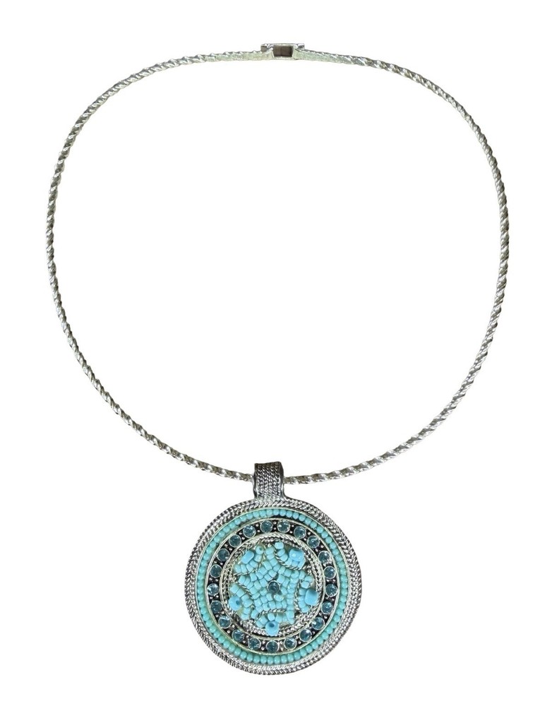 Vintage Signed BEST Blue Rhinestone Beaded Choker Necklace Detachable Pendant