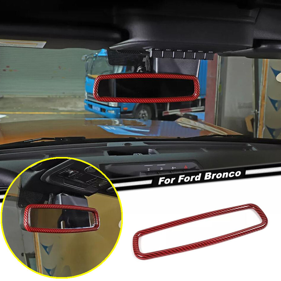 Red Carbon Fiber Rearview Mirror Cover Trim for 2021-2024 Ford Bronco