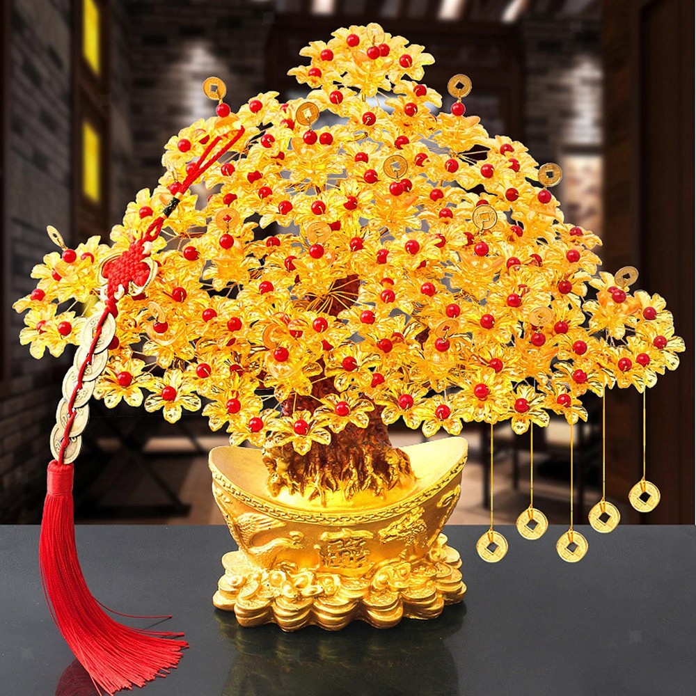 Money Tree Statue Lucky Tree Sculpture Resin Artwork for Home Decor Ornament for