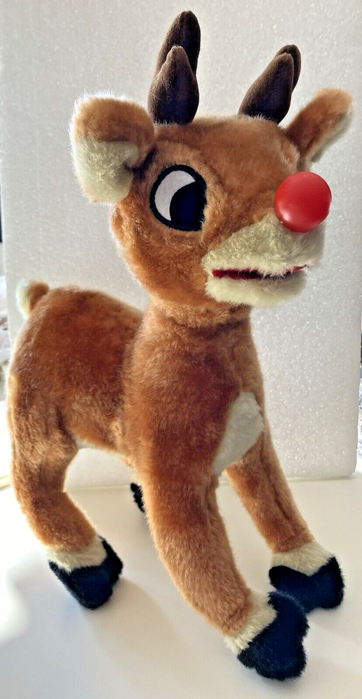 Vintage Singing Rudolph the Red Nose Reindeer  WORKS Plush Figurine 14