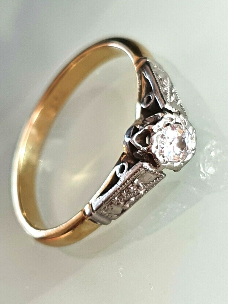 Victorian Solitaire Natural Diamond Engagement Ring 18K Yellow Gold Size K 750