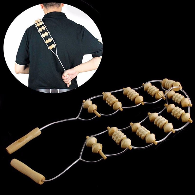 Wood Back Massage Roller Rope Tools For Neck Leg Back Pain Relief