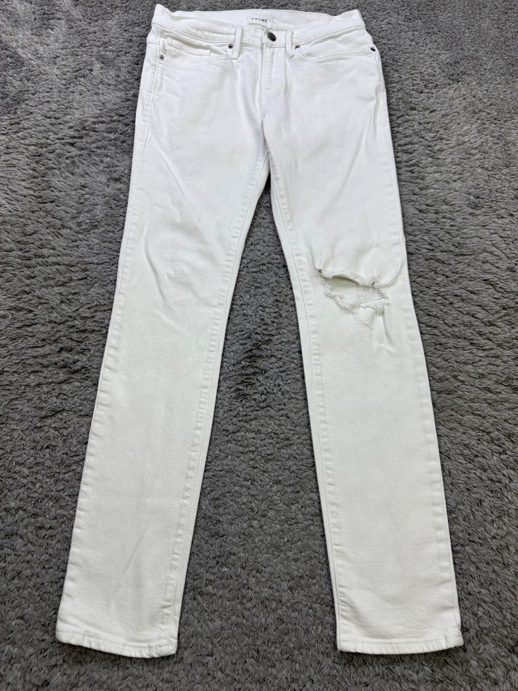 Frame Jeans Men 30 White L'Homme Skinny Slim Fit Stretch Distressed Grudge Denim