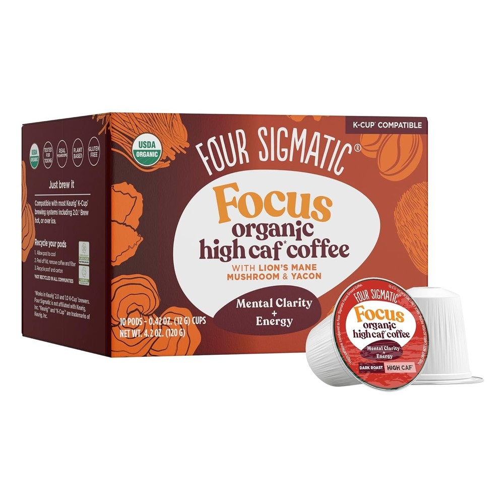 Four Sigmatic High Caffeine Mushroom Coffee K-Cups | Organic Dark Roast Coffee w