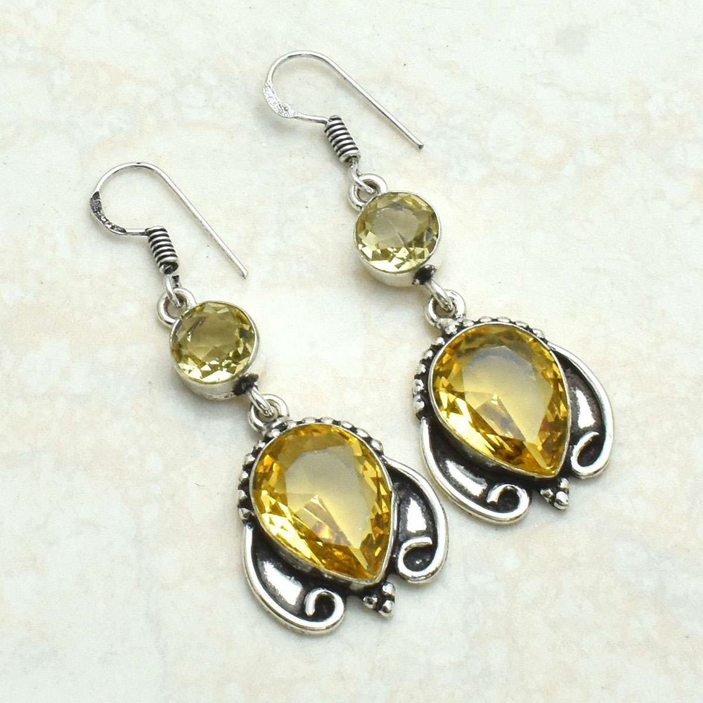 Citrine Gemstone Drop Dangle Earrings Jewelry Gift for Sister AE-7137