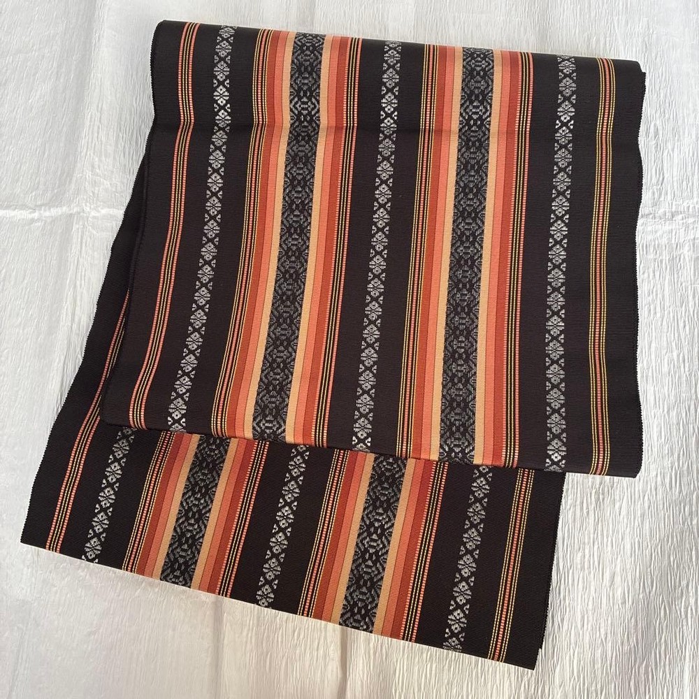 Hakata-ori Nagoya obi 38cm vintage silk handwoven gray traditional