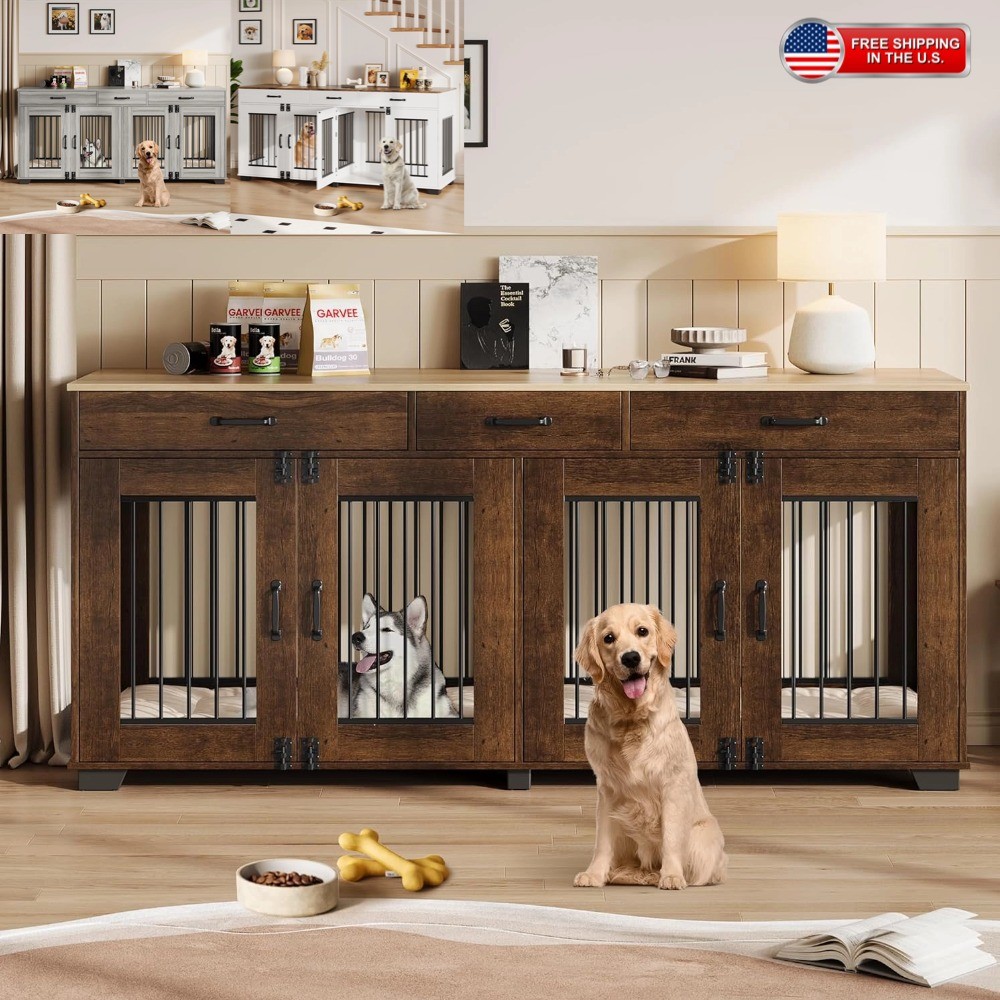 Dog Kennel Dog Crate Furniture Heavy Duty Indoor w/ 3 Storage Drawers & Divider
