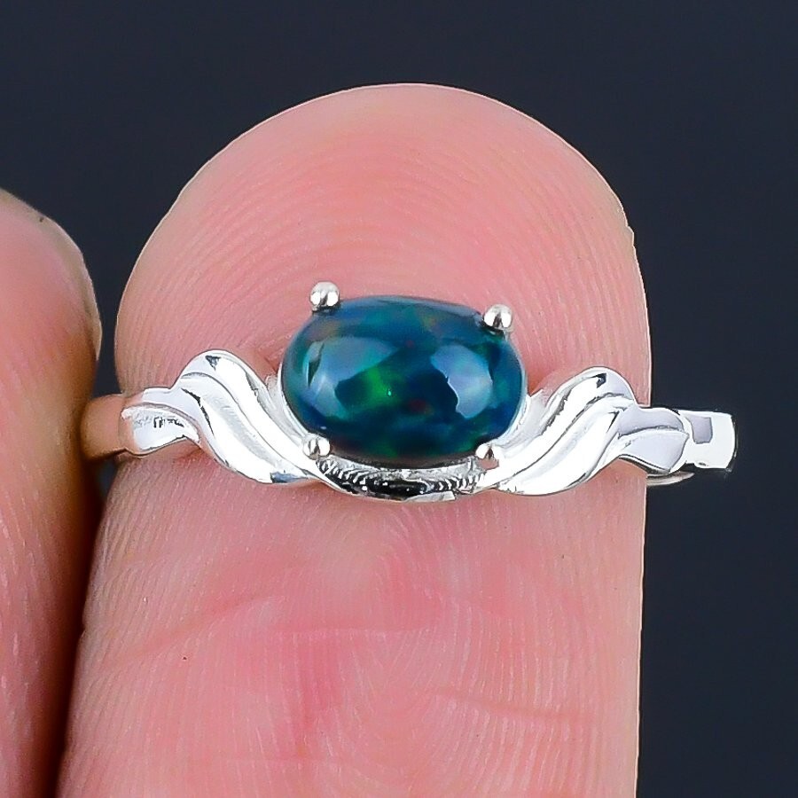 Halloween Deal Natural Ethiopian Opal 925 Solid Silver Cluster Wife Ring Size 7