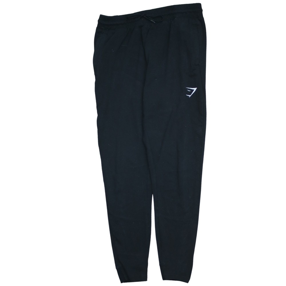 Gymshark Mens Joggers Black Fleece Tapered Cuffed Drawstring Waist Logo Gym M