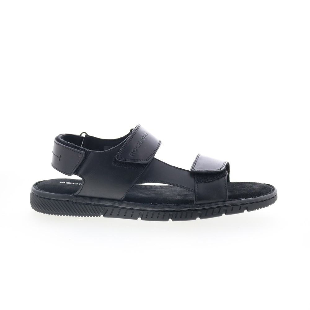 Rockport Jhett RMJHETT Mens Black Leather Strap Sport Sandals Shoes