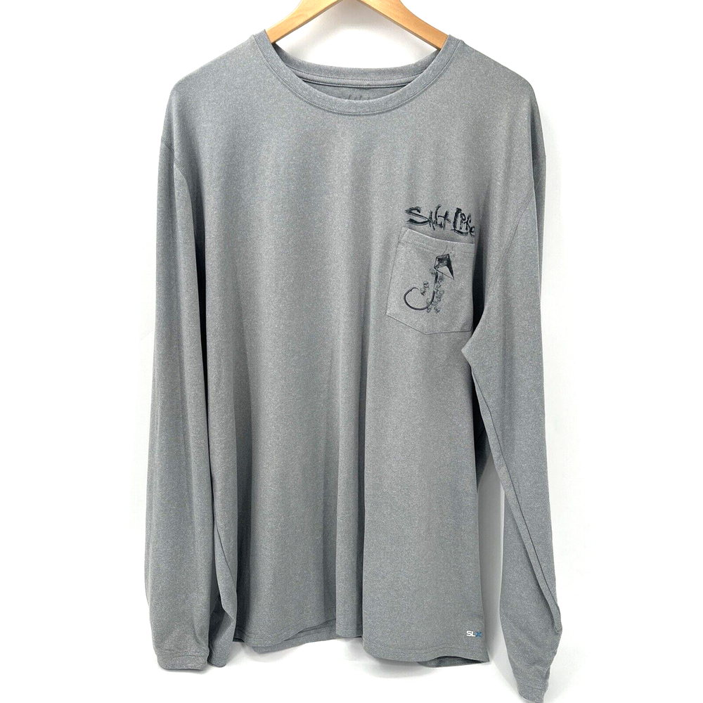 Salt Life Shirt Mens XL SLX UVapor Fishing Long Sleeves Gray HOOK LINE SINKER