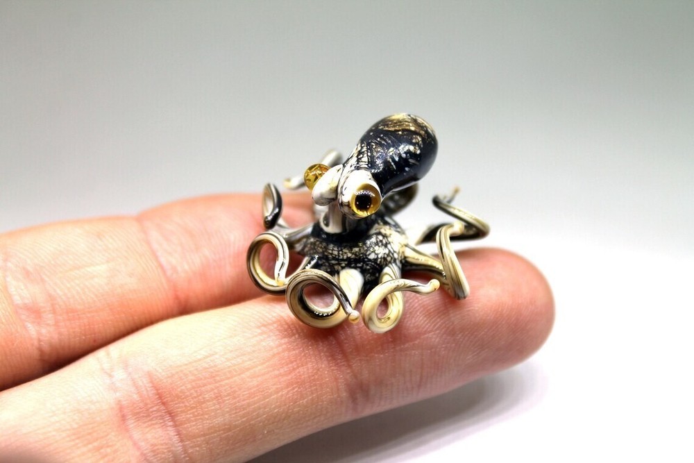 Miniature Glass Octopus Figurine Small Handcrafted Sea Creature
