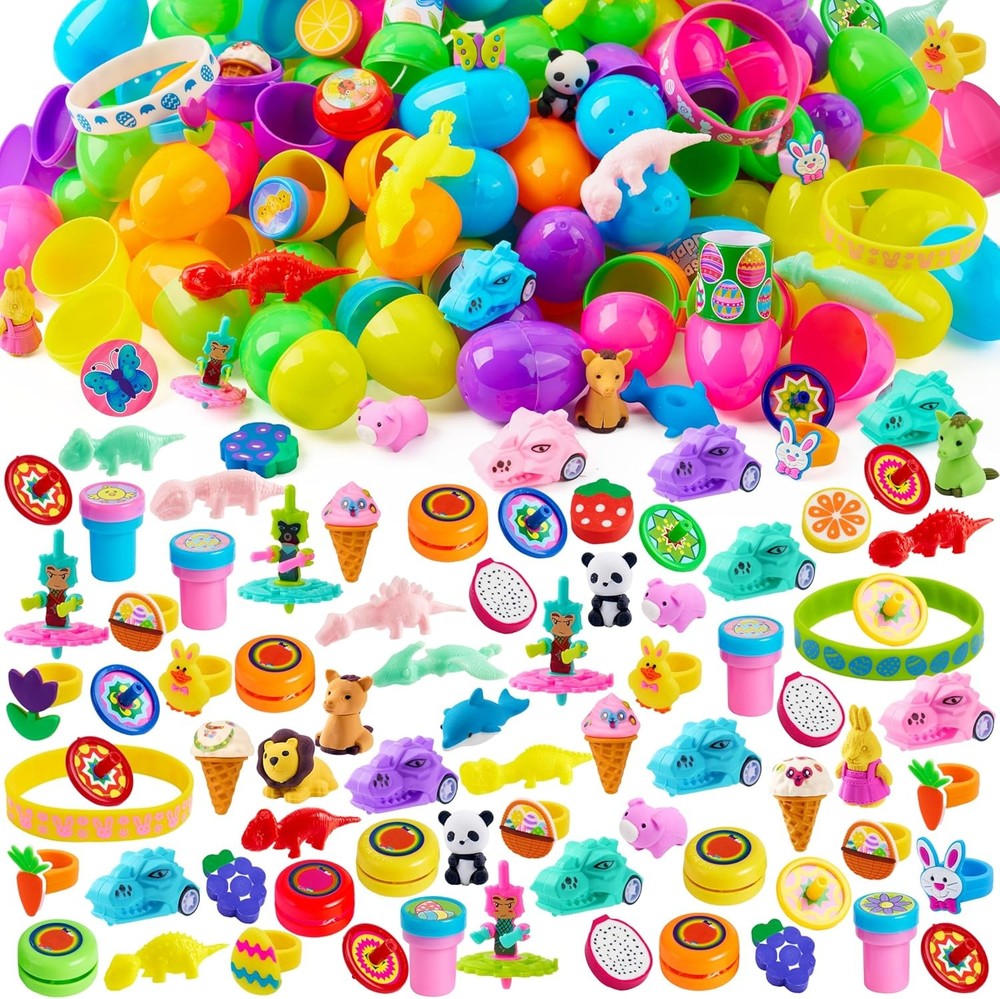 200Pcs Prefilled Easter Eggs with Assorted Toys Plus Stickers Inside for Easter