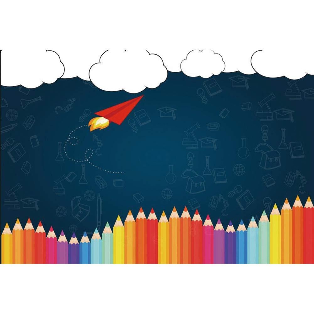 5x3ft Back to School Chalkboard Backdrop Graffiti Paper Plane Classroom Prop-image
