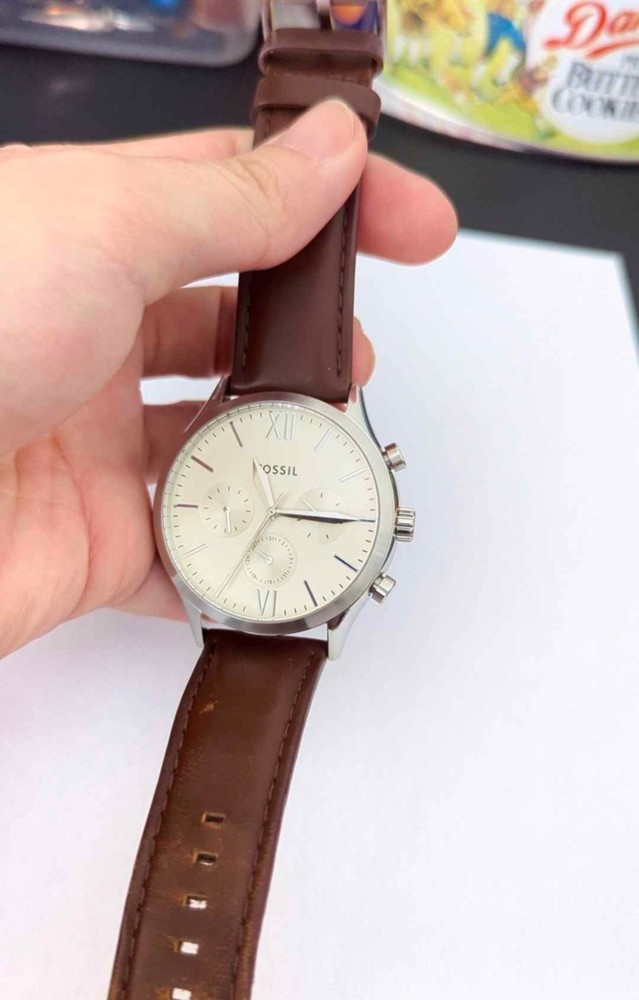 Fossil Men's Chronograph Quartz Watch Brown Leather Strap Stainless Steel Case