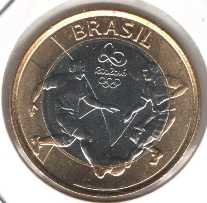 Brazil 2016 Summer Olympics Rio Soccer Coin KM# 708 UNC EB807