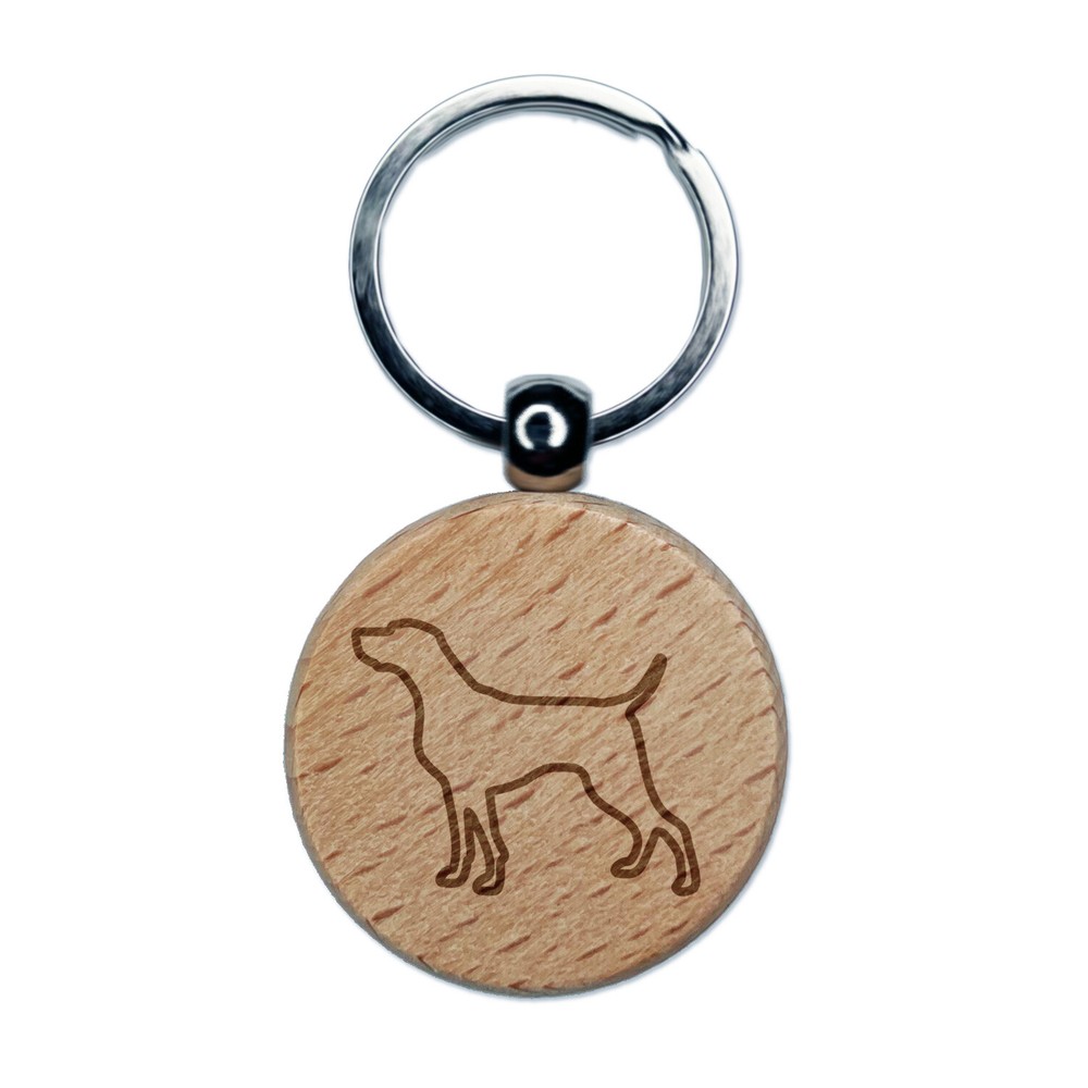 Weimaraner Dog Outline Engraved Wood Round Keychain Tag Charm