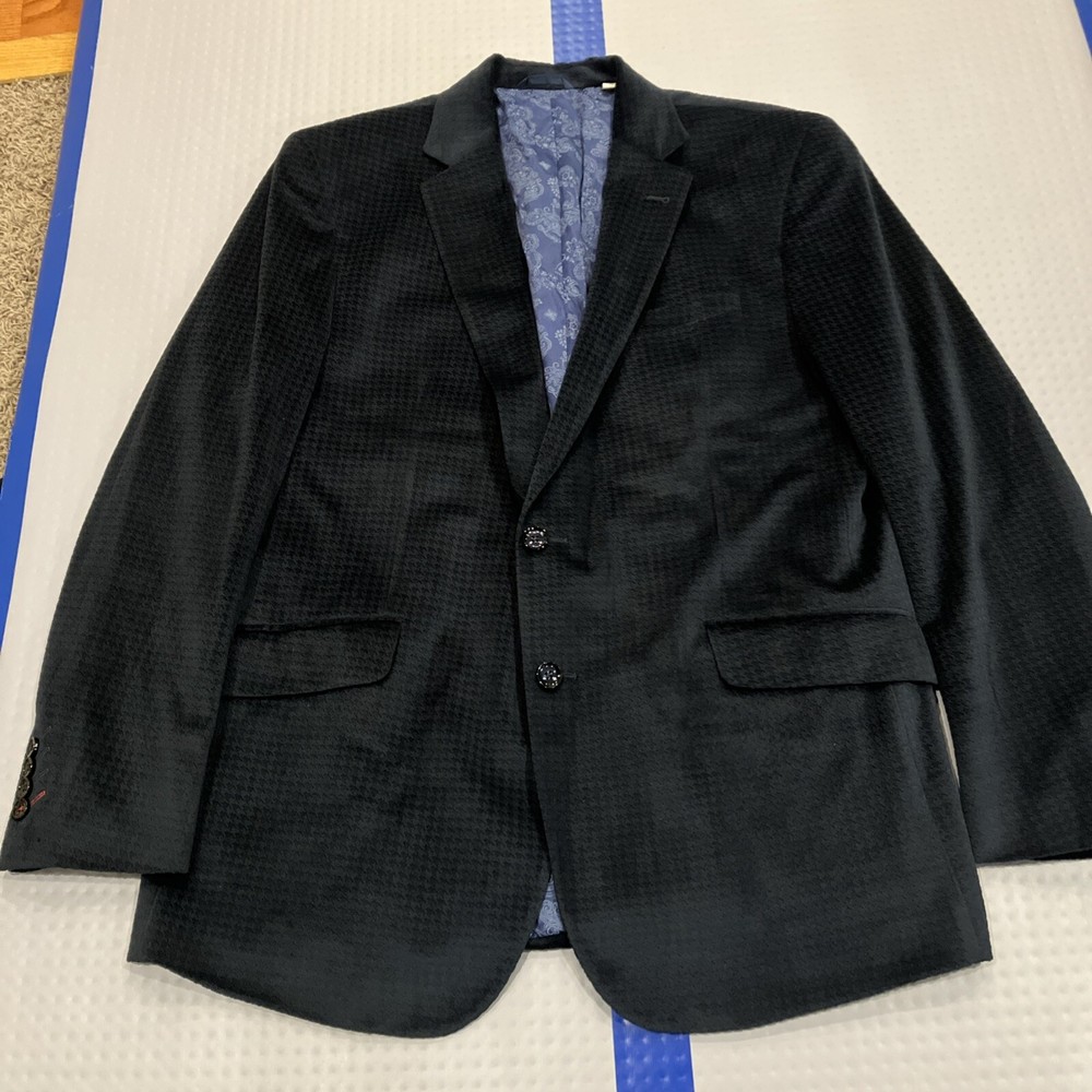 Robert Graham Men's 2-Button Blue Velvet Polyester Blazer Diamond 46R Jacket