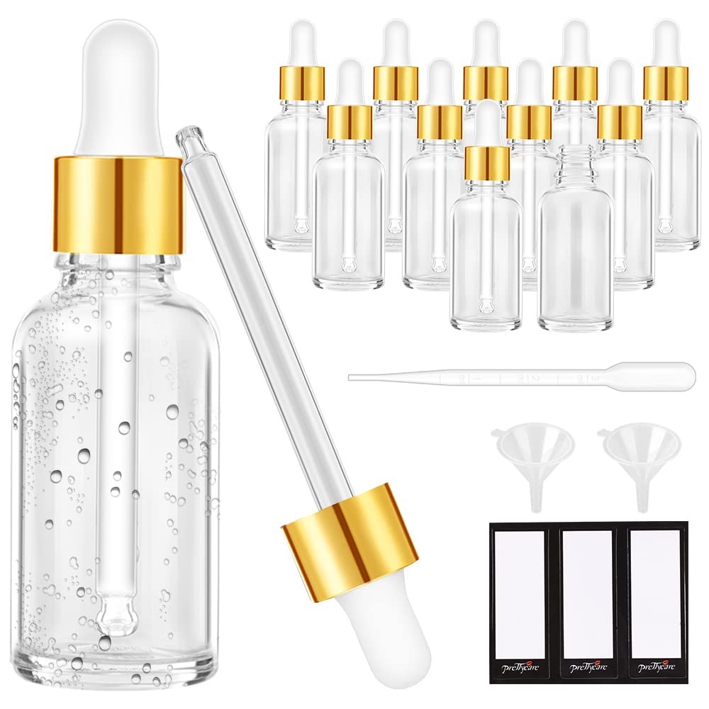 Glass Eye Dropper Bottles 2oz (60ml), 12 Pcs Clear Empty Thick Bottles Bulk w...