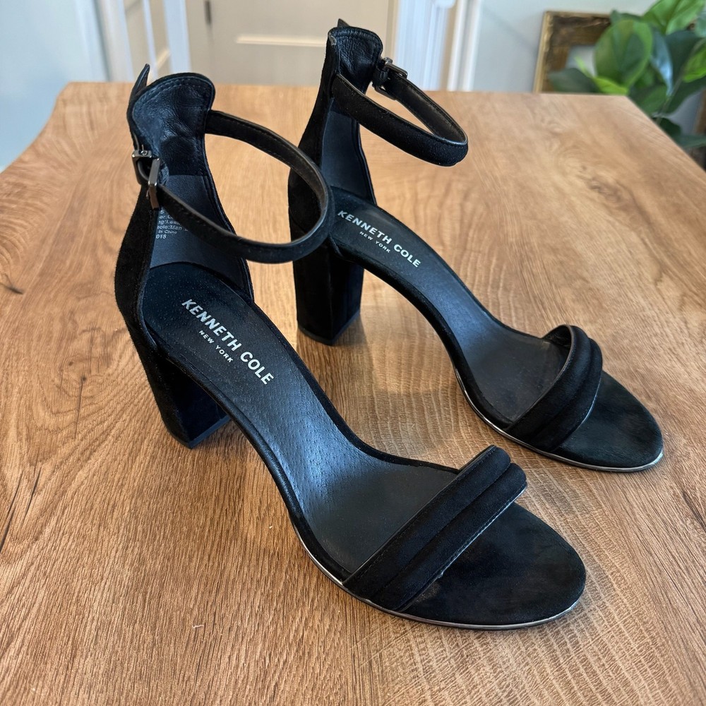 Kenneth Cole Black LEX Leather Block Heels Womens Size 7.5