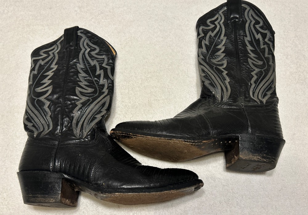 Justin Boots Men’s Size 7.5D Black Iguana Lizard Skin Western Cowboy Style 8313