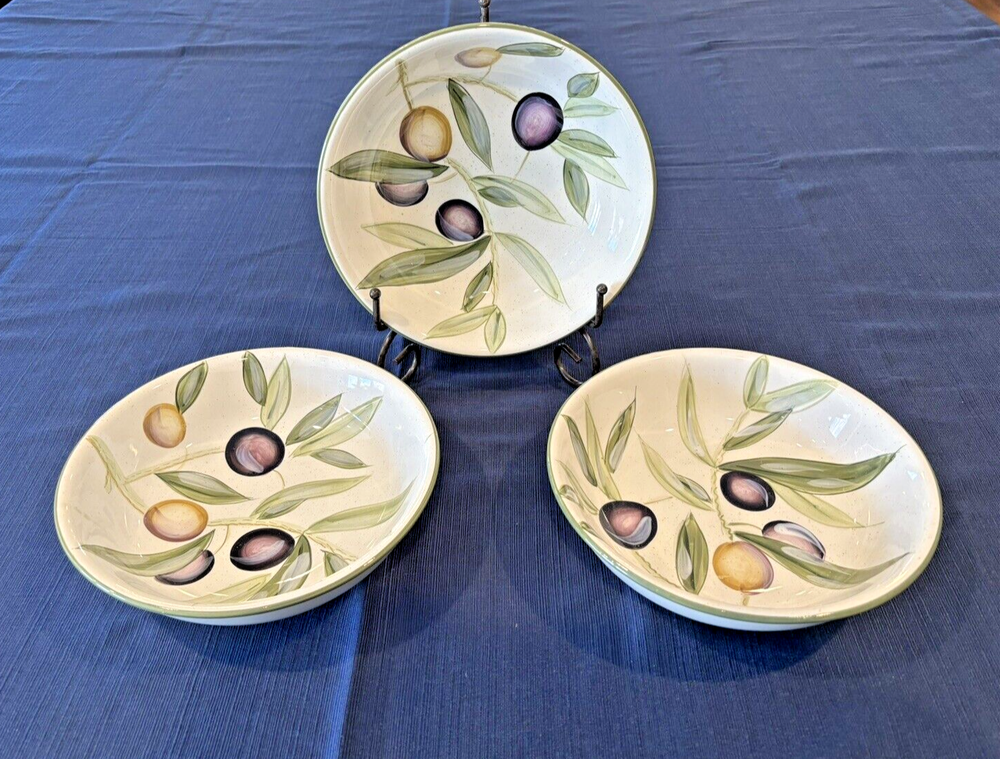 Pier 1 Imports Sorrento Earthenware Bowls 8.75 Inch Olive Design Set of 3