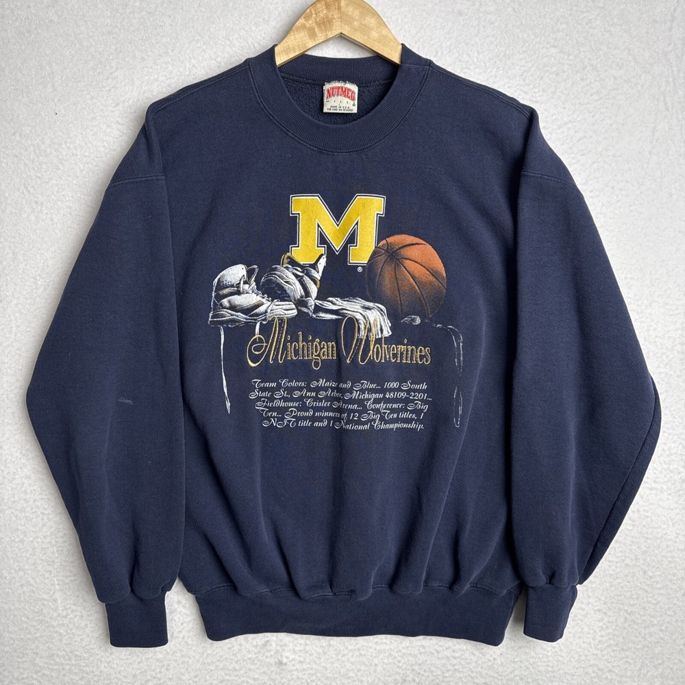 Vintage Nutmeg Michigan Wolverines Crewneck Sweatshirt Size Large Maize And Blue