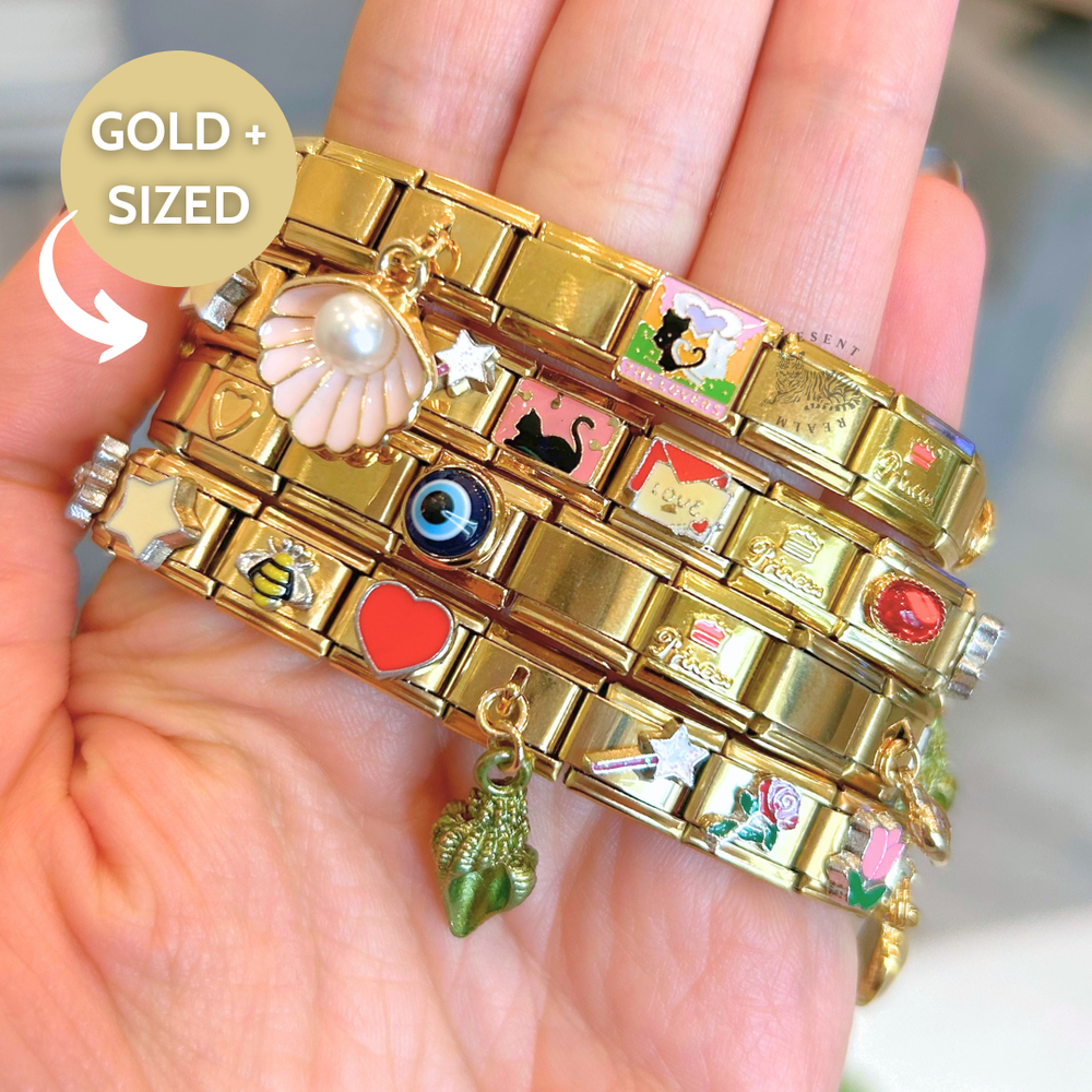 Gold Italian Charm Bracelet Stainless Steel Y2K Jewelry Handmade Gift