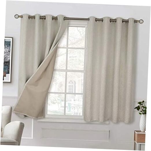 Blackout Curtains with Liner 52x45 Inches Angora Khaki for Bedroom