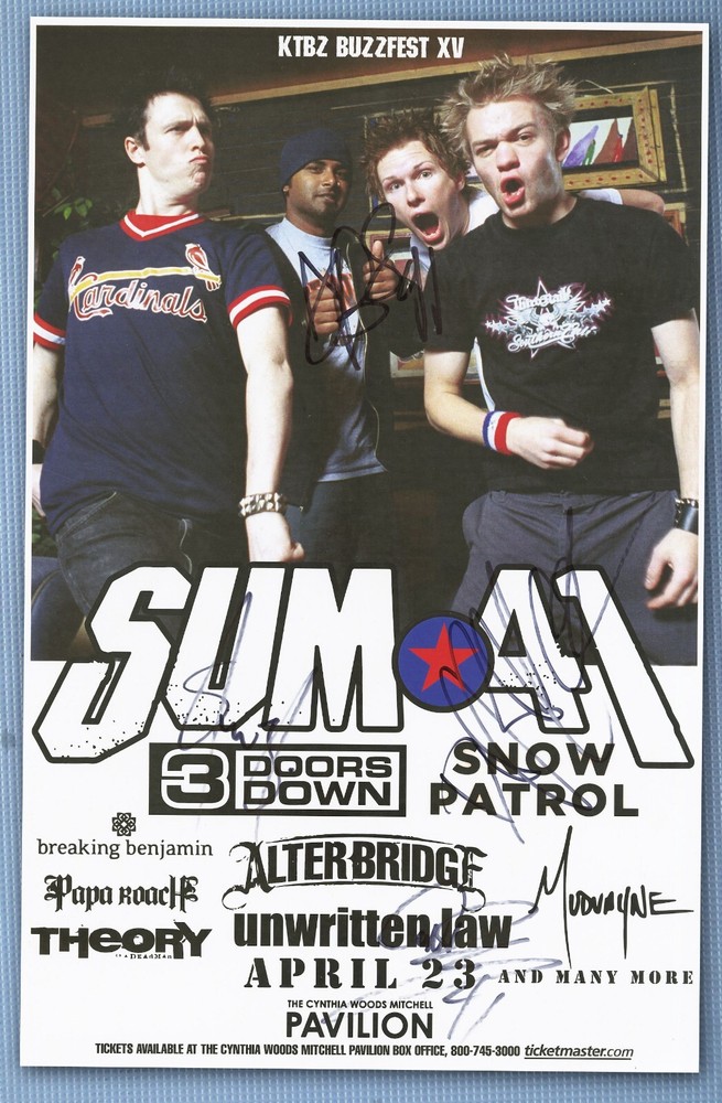 Sum 41 signed, autographed concert poster Steve Jocz, Deryck Whibley, Dave Baksh